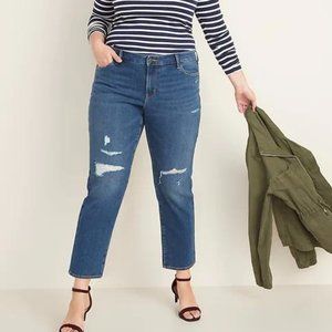 New Mid-Rise Power Slim Straight Distressed Jeans